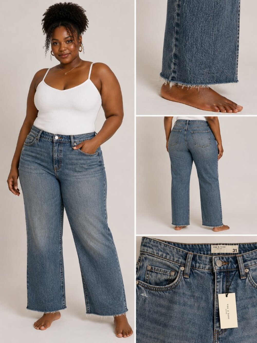 rag & bone Dre Low Rise Baggy Boyfriend Jeans Womens 31 Raw Hem NWT